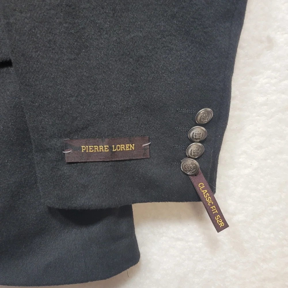 Pierre Loren Blazer Classic Fit Sport Coat Jacket Black 52R W/Suit Bag & Hanger